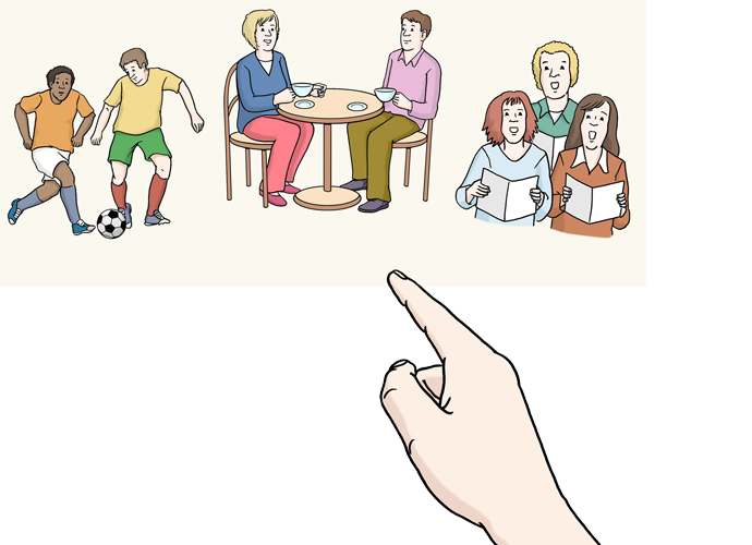 Illustration von Menschen bei Freizeitaktivitäten
