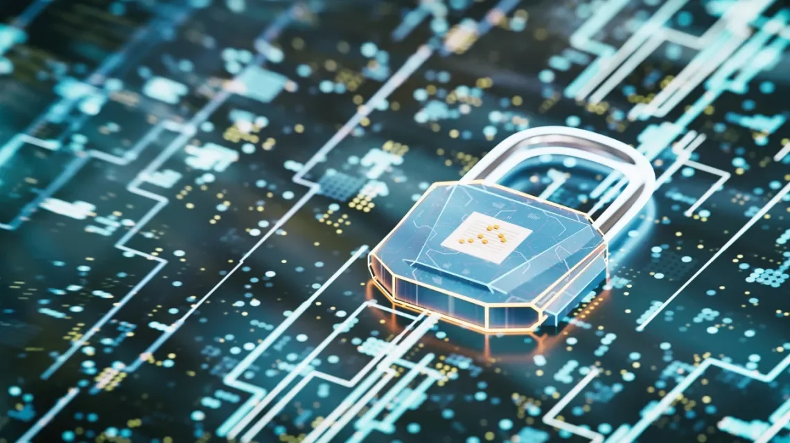 Ein Schloss auf einer digitalen Platte