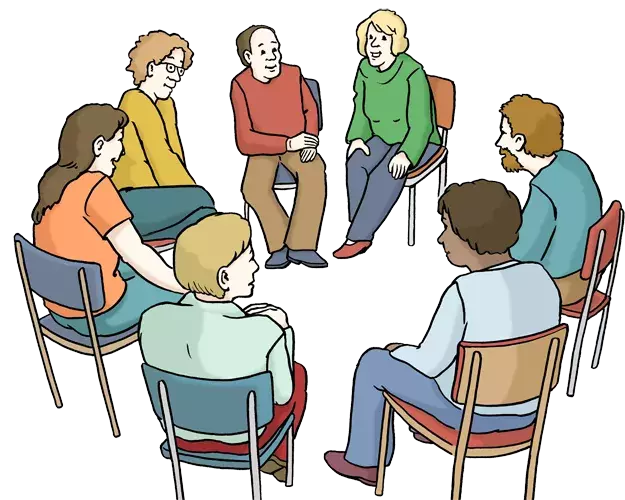 Illustration Gesprächsrunde einer Selbsthilfegruppe