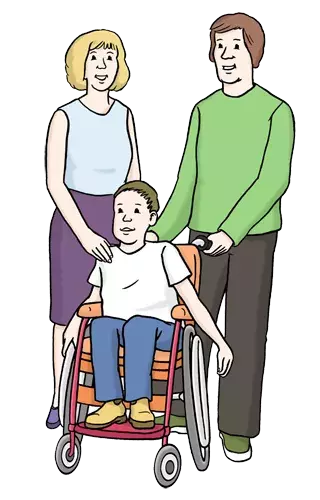 Illustration Eltern mit Kind im Rollstuhl