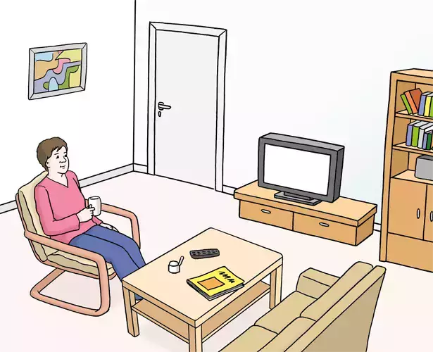 Illustration einer Frau im Wohnzimmer