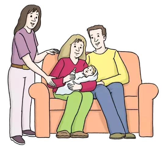 Illustration einer Familie auf der Couch